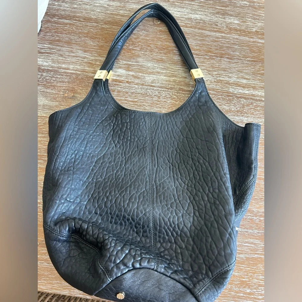 Elizabeth & James Black Textured Leather Shoulder Bag